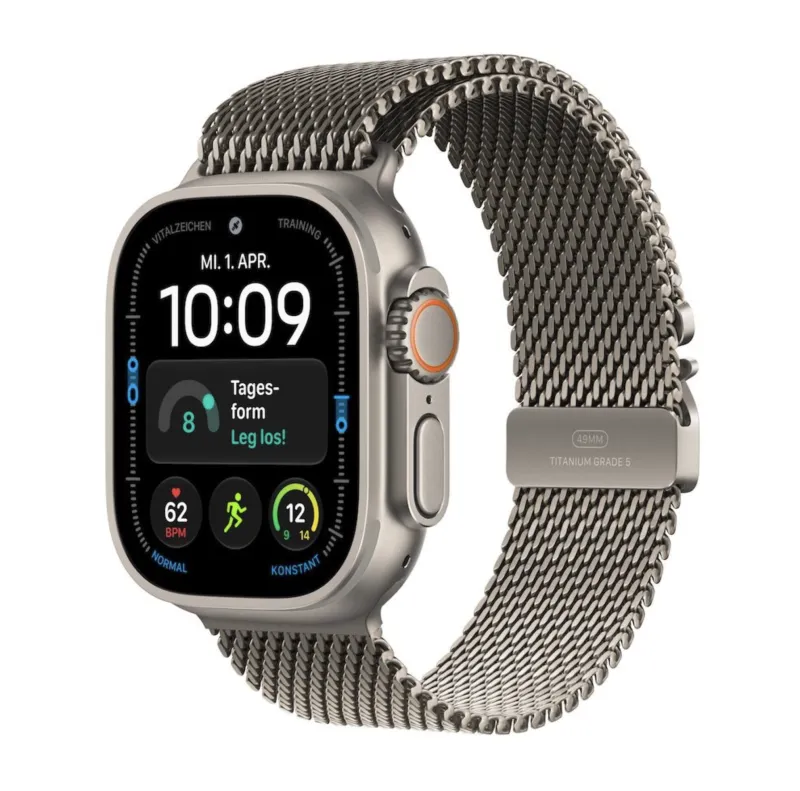 Apple Watch Ultra 4 mieten, mit Milanaise Armband Titan Natur