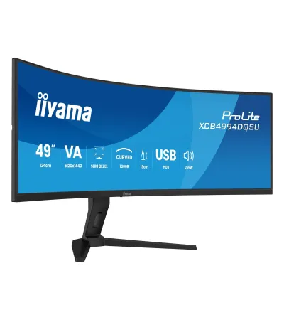 iiyama ProLite XCB4994DQSU-B1 49 Zoll mieten, VA, 5120 x 1440 DQHD, 120 Hz, USB-C, 2x DisplayPort, Curved - Farbe Schwarz