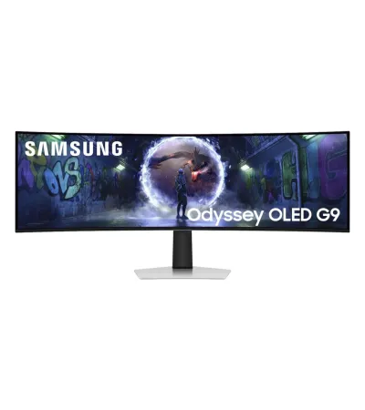 Samsung Odyssey OLED G9 G93SD 49 Zoll mieten, QD-OLED, 5120 x 1440 DQHD, 240 Hz, Curved - Farbe Silber