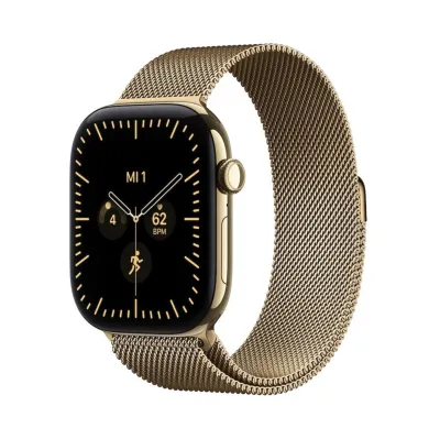 Apple Watch 12 Titan Gold GPS + Cellular mieten, 42 mm oder 46 mm, Milanaise Brilliantgold