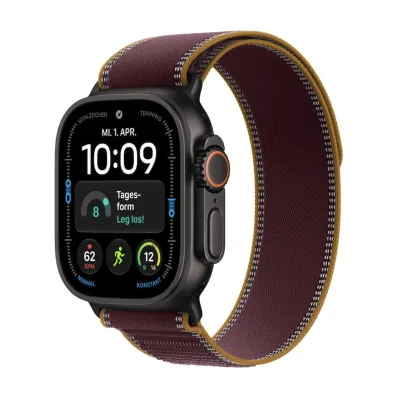 Apple Watch Ultra 4 Schwarz mieten, mit Trail Loop Armband Burgunder