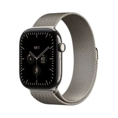 Apple Watch 12 Titan Beige GPS + Cellular mieten, 42 mm oder 46 mm, Milanaise Armband Natur