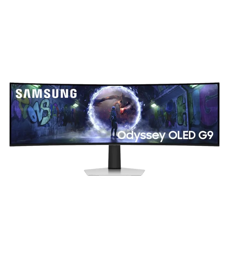 Samsung Odyssey OLED G9 G93SD 49 Zoll mieten, QD-OLED, 5120 x 1440 DQHD, 240 Hz, Curved - Farbe Silber