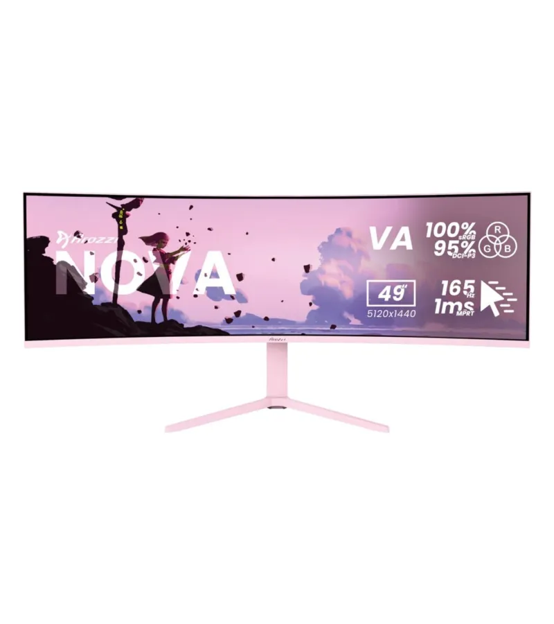 Arozzi Nova 49TUW165 49 Zoll Gaming Monitor mieten, VA, 5120 x 1440 DQHD, 165 Hz, USB-C 65 W, KVM - Farbe Pink